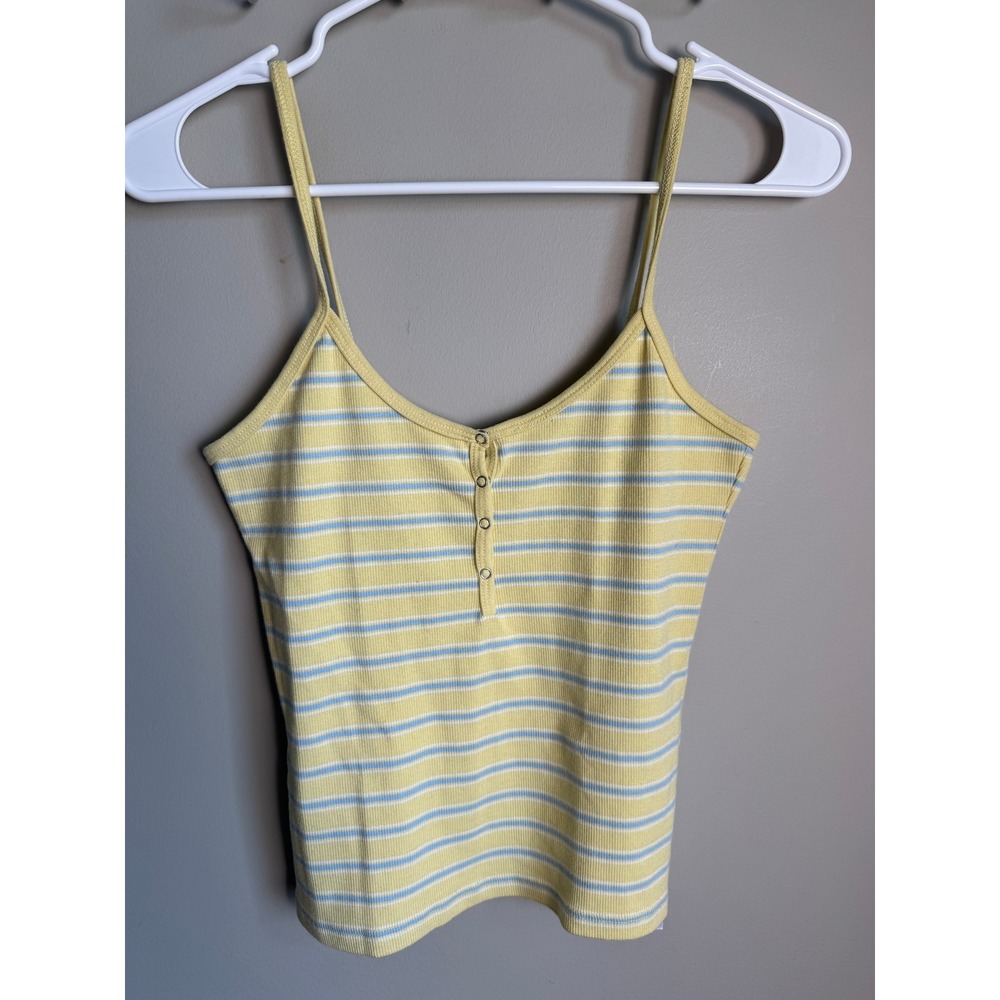 Levis Womens Yellow Striped Ribbed Henley Cami Top S Sleeveless Summer Casual